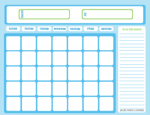 Blank Calendars on Blank Chore Calendar  One Month  Full Page  Blue On Light Blue