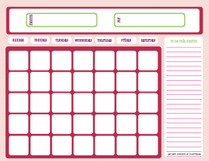 Blank Calendars Month on Blank Chore Calendar  One Month  Full Page  Dark Pink On Light Pink