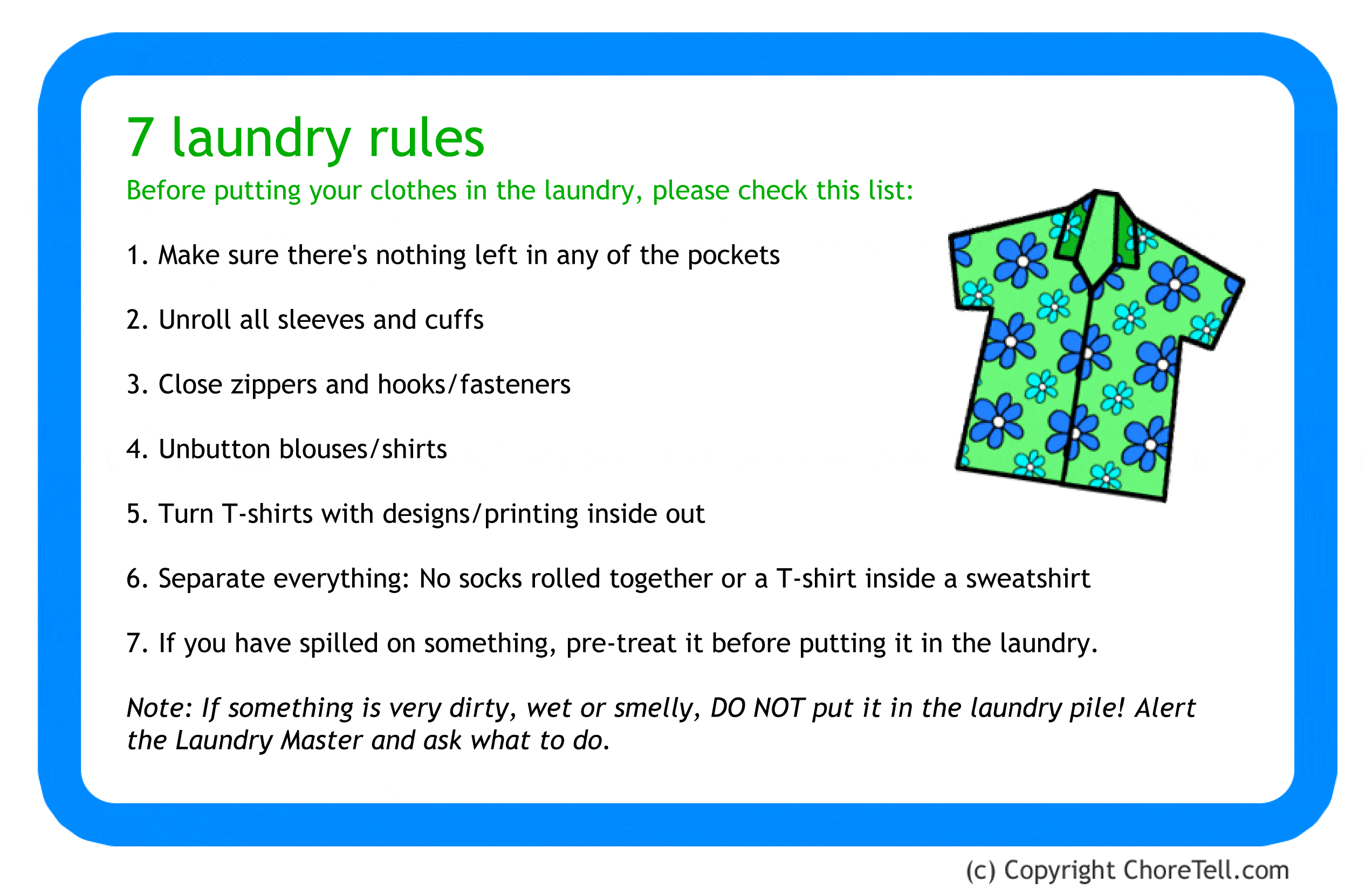 Laundry rules sign Free printable downloads from ChoreTell