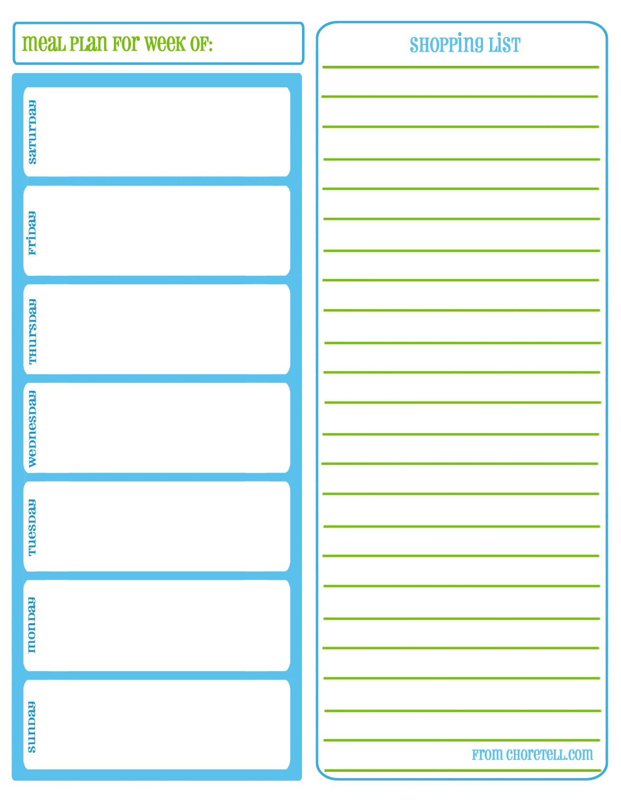 Weekly meal planners and shopping lists  Free printable downloads 
