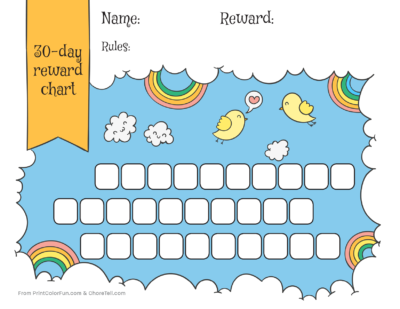 Rainbows and sky reward chart for kids