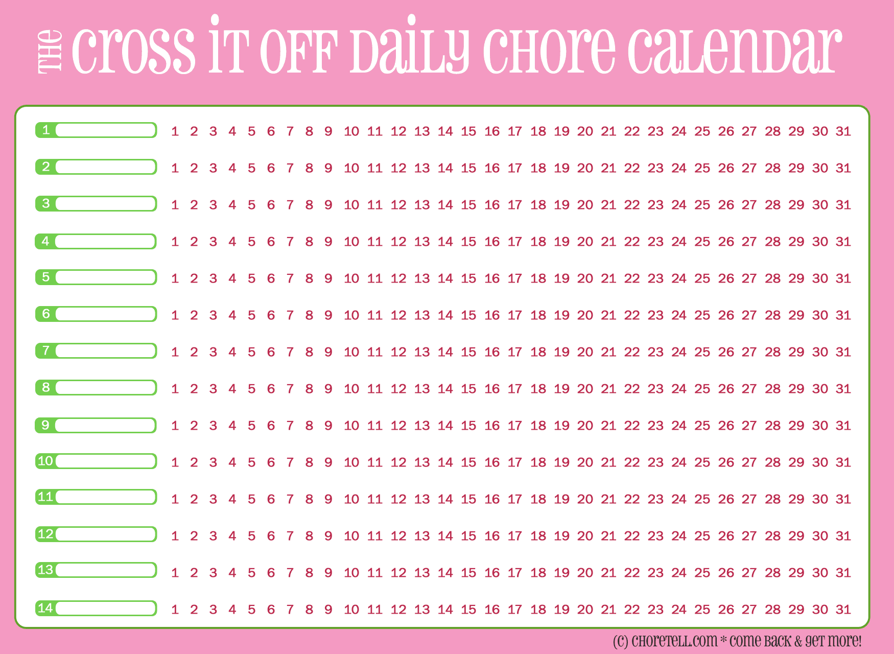 free printable cross it off chore calendar pink and white free