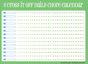 Cross-it-off daily chore calendar, green