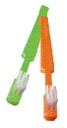 Green and orange toothbrushes